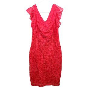 Kensie Women's Lace Sheath Fitted Knee Length Flutter Sleeve Dress Coral Size 10